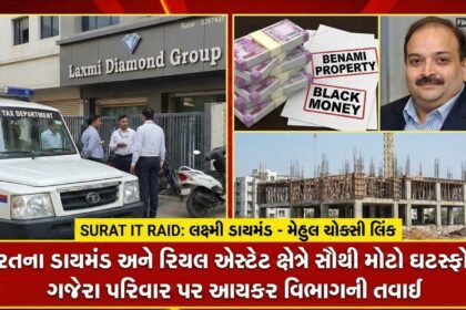 સુરતના જાણીતા Laxmi Diamond Group અને ગજેરા પરિવાર પર Income Tax Department ના દરોડા. Real Estate અને હીરા ઉદ્યોગમાં Benami Transactions અને Mehul Choksi સાથેના Hawala કૌભાંડનો પર્દાફાશ. વાંચો સંપૂર્ણ અહેવાલ.