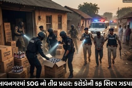 ભાવનગરમાં SOG પોલીસની મોટી કાર્યવાહી: અધેલાઈ ગામેથી નશીલી કફ સિરપનો જથ્થો ઝડપાયો, એકની ધરપકડ (Bhavnagar Drug Bust)