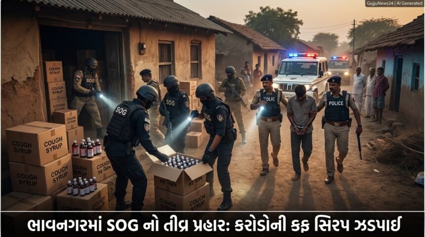 ભાવનગરમાં SOG પોલીસની મોટી કાર્યવાહી: અધેલાઈ ગામેથી નશીલી કફ સિરપનો જથ્થો ઝડપાયો, એકની ધરપકડ (Bhavnagar Drug Bust)