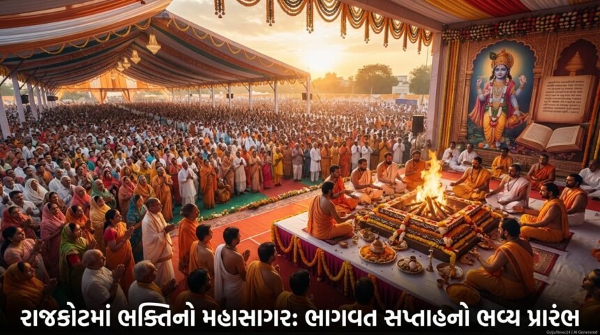 રાજકોટમાં ભક્તિનો મહાસાગર: શ્રીમદ્દ ભાગવત સપ્તાહ જ્ઞાનયજ્ઞનો ભવ્ય પ્રારંભ (Rajkot Bhagwat Saptah Begins)
