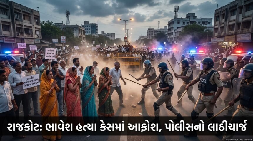 રાજકોટમાં યુવકની ઘાતકી હત્યાથી ખળભળાટ: ભાવેશ વાણવી હત્યા કેસમાં સમાજના આક્રોશ વચ્ચે પોલીસનો લાઠીચાર્જ