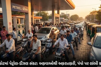 રાજકોટમાં પેટ્રોલ-ડીઝલ સંકટ: અફવાઓથી સર્જાયો અફરાતફરીનો માહોલ, પંપો પર વાહનોની લાંબી કતારો | Rajkot Fuel Crisis