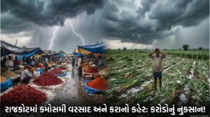 રાજકોટમાં કમોસમી વરસાદ અને કરાનો કહેર: મસાલા માર્કેટ અને ખેતીને કરોડોનું નુકસાન! (Rajkot Unseasonal Rain, Hailstorm havoc)