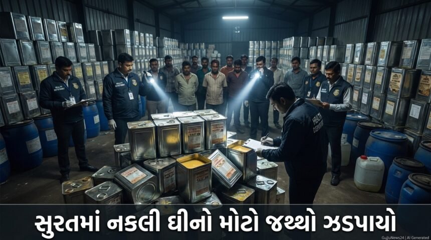 સુરતમાં નકલી ઘીનો મોટો જથ્થો ઝડપાયો: આરોગ્ય વિભાગના દરોડાથી 'ઘી માફિયા' માં ફફડાટ! (Surat Fake Ghee Seizure: Health Department's Raid Rocks City)