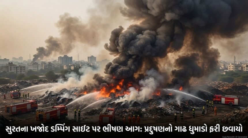 સુરતના ખજોદ ડમ્પિંગ સાઈટ પર ભીષણ આગનો નવો ભડકો: પ્રદુષણના ગાઢ ધુમાડાથી શહેર ઘેરાયું, આરોગ્ય પર ગંભીર ખતરો! | Surat Khajod Dumping Site Fire