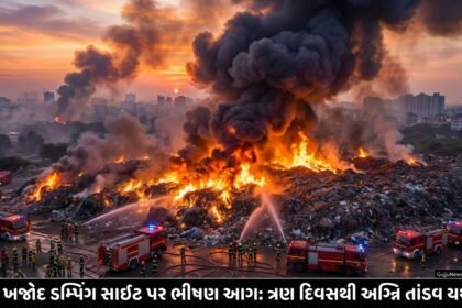 સુરત: ખજોદ ડમ્પિંગ સાઈટ પર ભીષણ આગ, ત્રણ દિવસથી અગ્નિ તાંડવ યથાવત, SMC ની મુશ્કેલીઓ વધી | Surat Khajod Fire