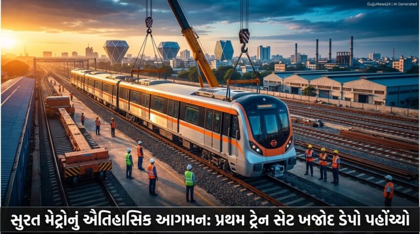 સુરત મેટ્રોનું ઐતિહાસિક આગમન: પ્રથમ ટ્રેન સેટ ખજોદ ડેપો પહોંચ્યો, જૂન 2026 સુધીમાં ‘ડાયમંડ અને ટેક્સટાઇલ કોરિડોર’ ધમધમશે